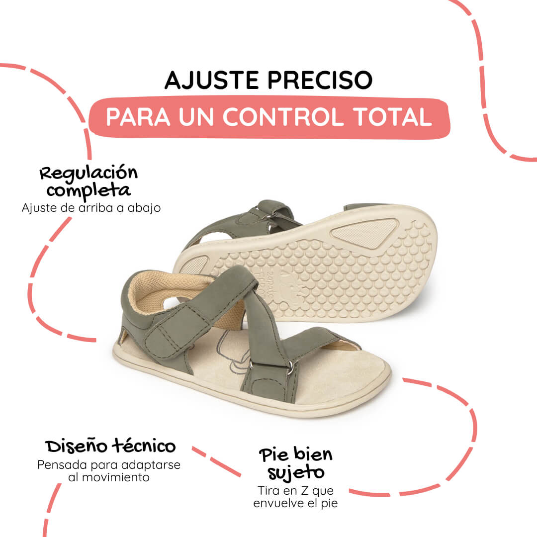 sandalia minimalista respetuosa infantil kaki oliva rocker ss26 02 | Kaki Microfibra Nobuck