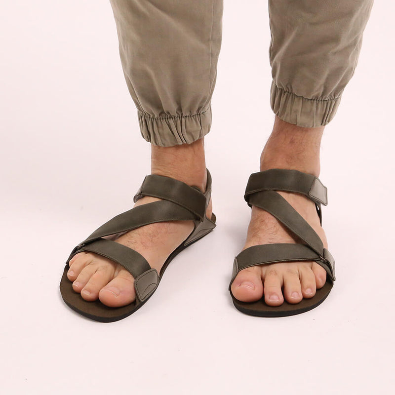 sandalias barefoot suela plana flexible hombre caballero primavera verano oliva ss26 kaki
