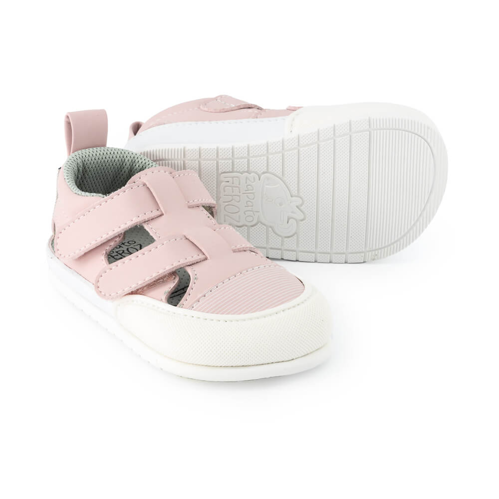 sandalias barefoot veganas microfibra cierre velcro espacio dedos bebes color rosa javea feroz ss24  | Rosa Palo Microfibra Nobuck