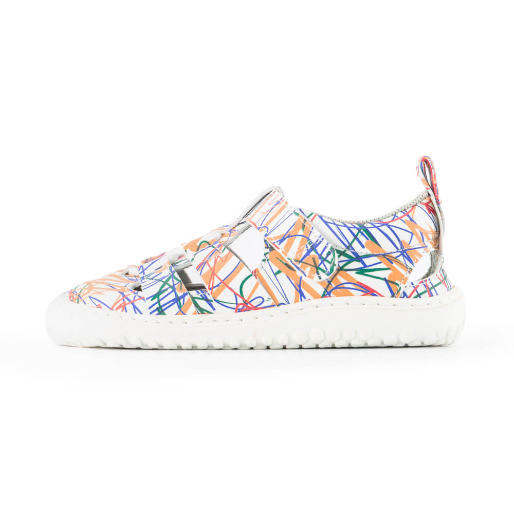 sandalias infantiles veganas microfibra diseno divertido rayajos colores canet rocker risco ss24 | Risco Microfibra